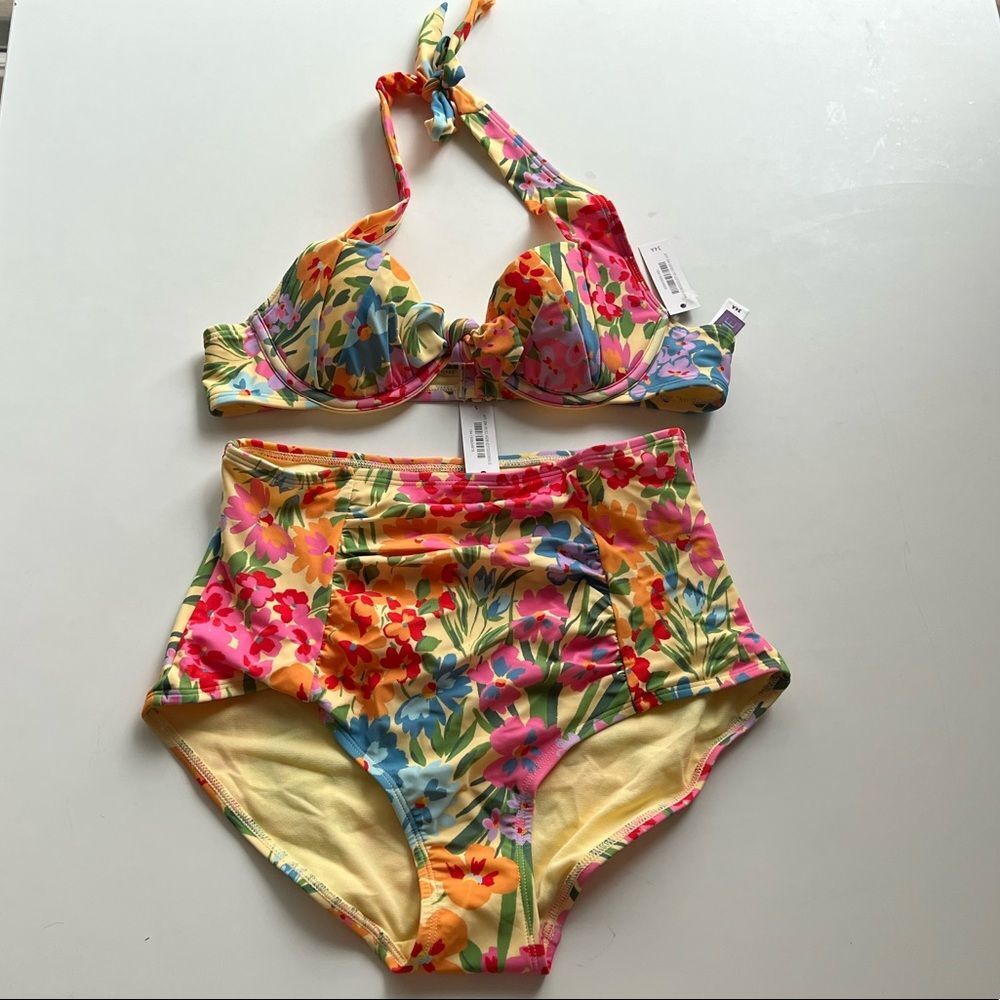 Adore Me Floral High-Waist Bikini in Yellow, Pink, Blue, Orange, Green
